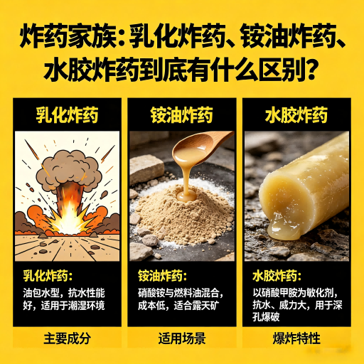 仁寿炸药家族：乳化炸药、铵油炸药、水胶炸药到底有什么区别？